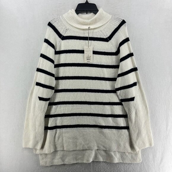 A New Day Sweater Womens XL Cream Black Striped Cowl Mock Neck Heavy Cozy NEW - Picture 1 of 12